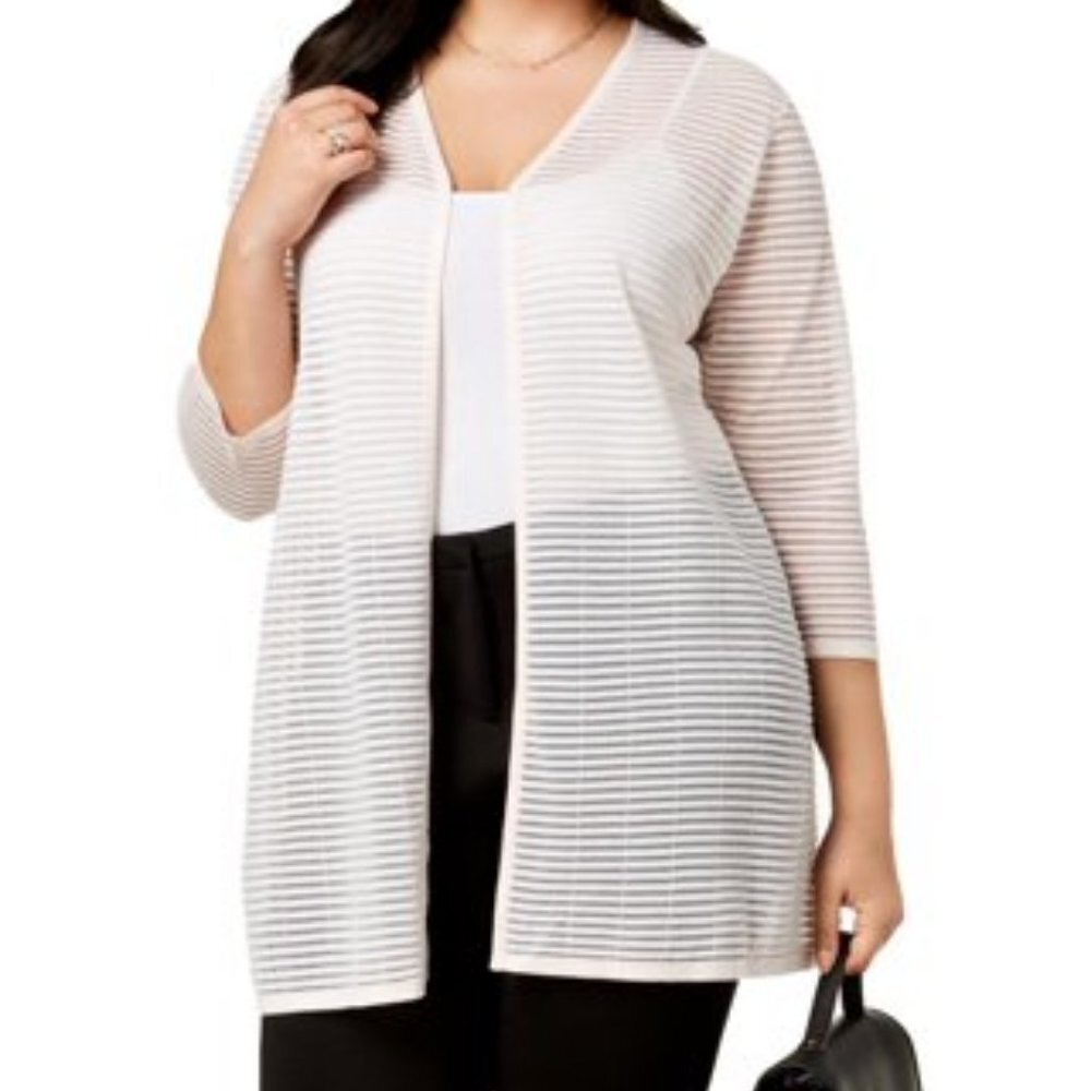 Alfani women plus size 2X Illusion sheer stripe cardigan top‎ 3/4 sleeve